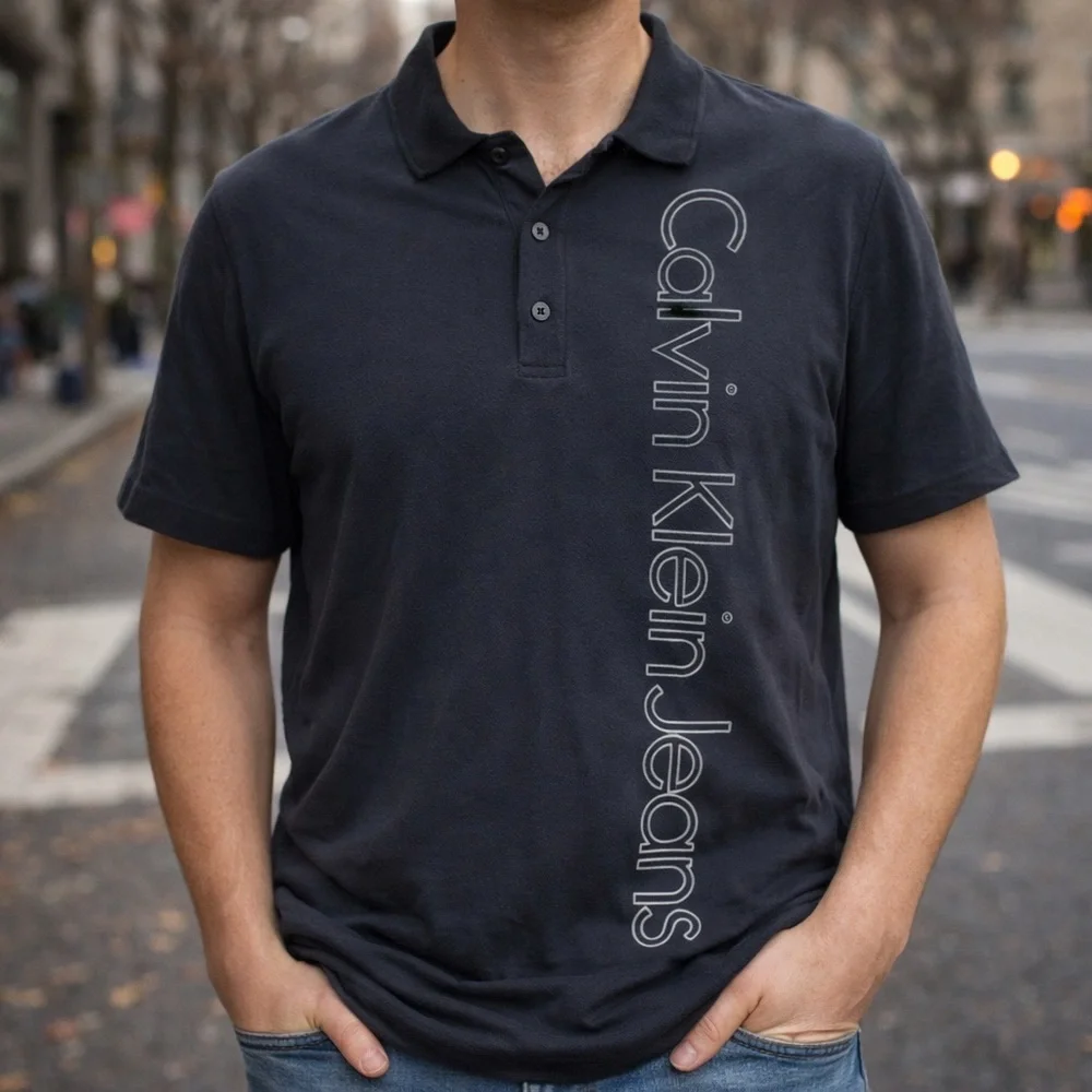 Gray Cotton Polo Shirt Calvin Klein Jeans Men XL Casual Streetwear Classic Fit‎